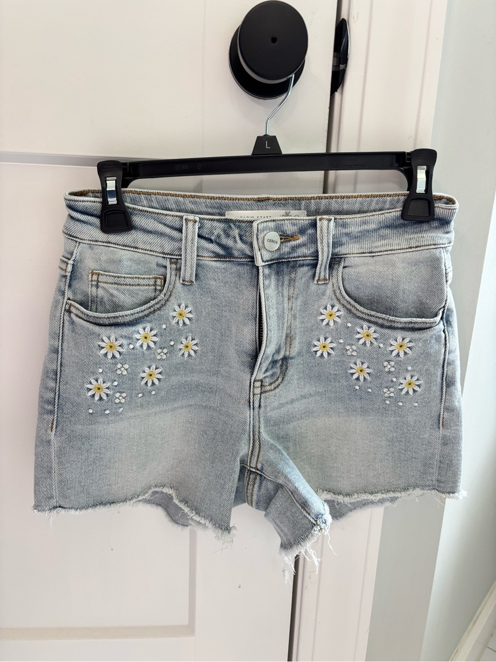 Altar'd State Light Blue Daisy Embroidered Denim Shorts